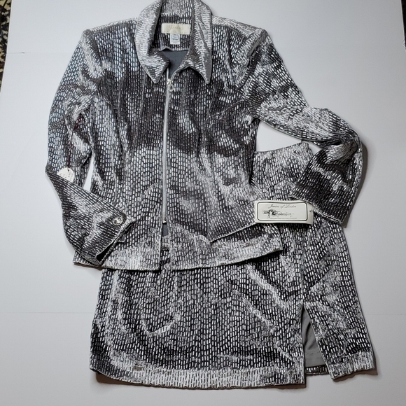 janine Jackets & Blazers - Vintage Skirt Suit Janine Suit New Old Stock Medium Silver velvet Blazer skirt